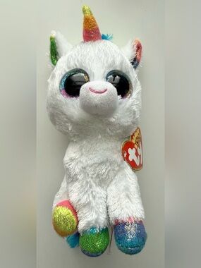 TY White Unicorn Plush with Gold-Trim Beanie Boos Heart Tag
